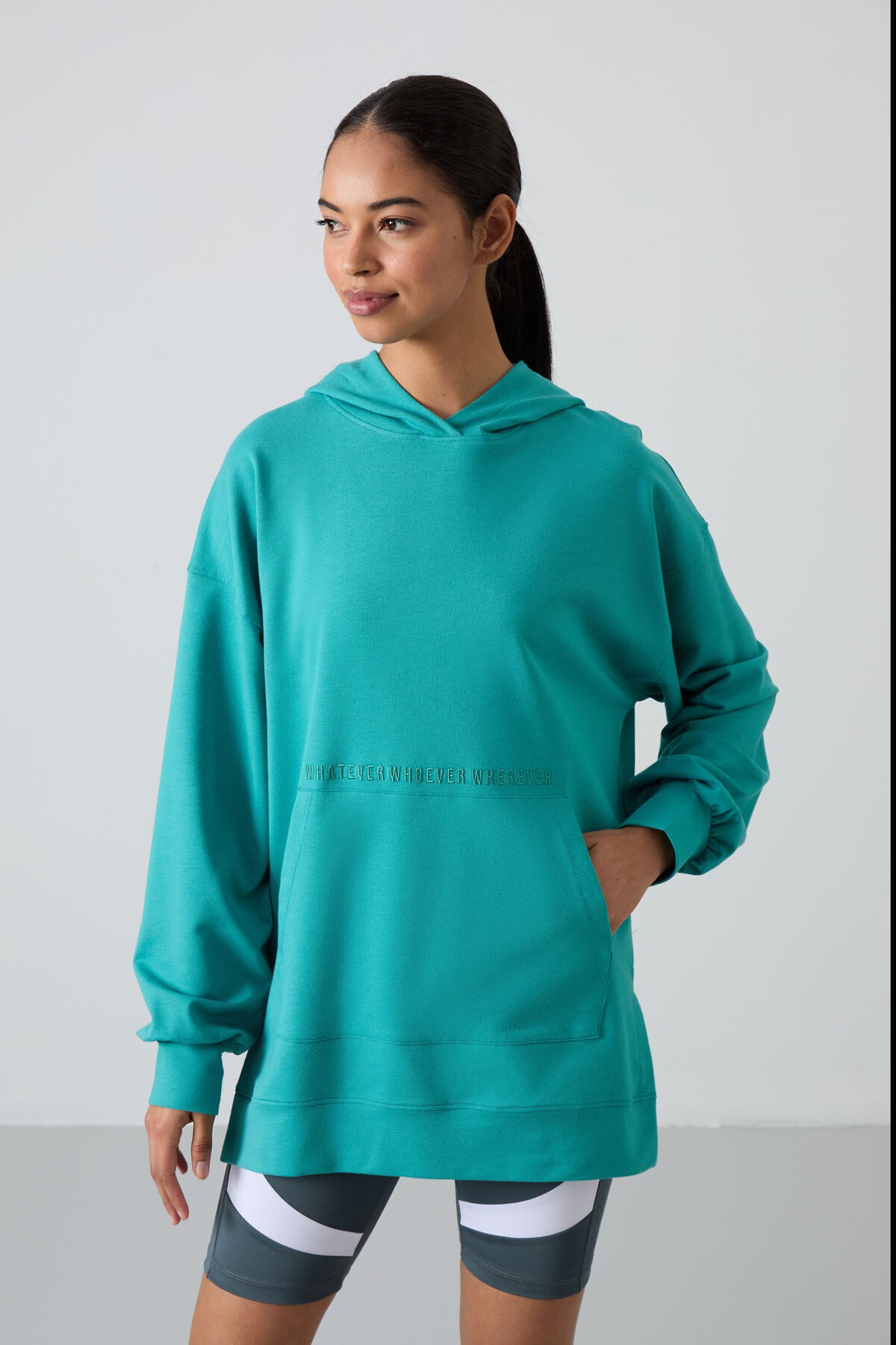 Balloon Sleeve Embroidered Women's Oversize Tunic Sweatshirt - 97163
