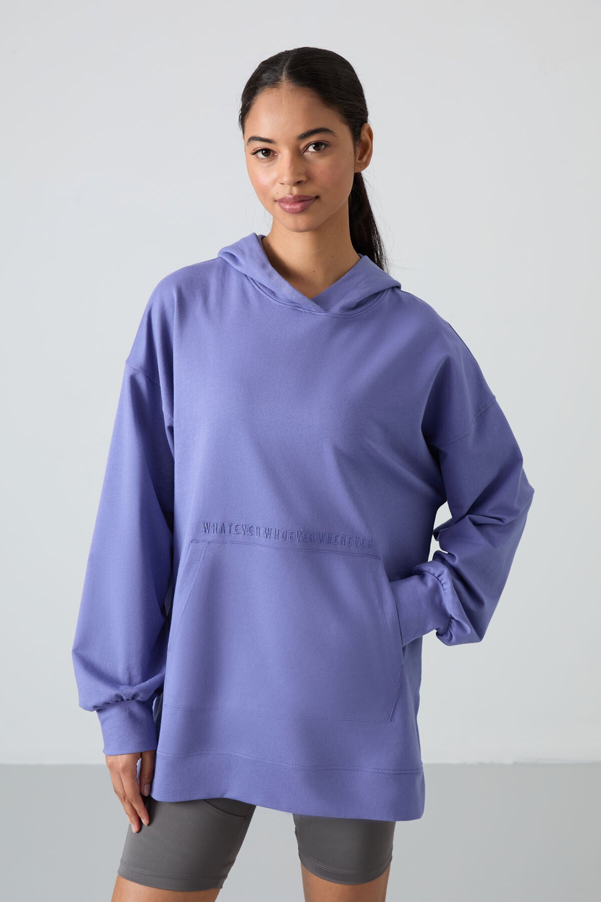 Plato Balloon Sleeve Embroidered Women's Oversize Tunic Sweatshirt - 97163