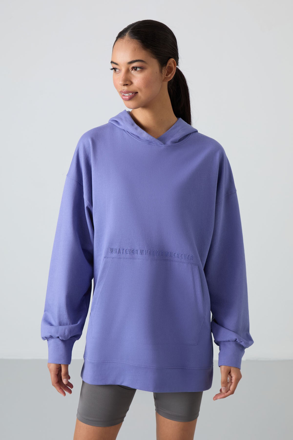 Plato Balloon Sleeve Embroidered Women's Oversize Tunic Sweatshirt - 97163