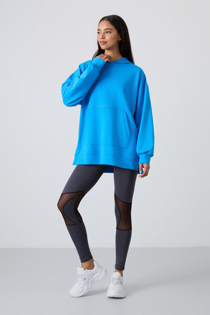 Blue Balloon Sleeve Embroidered Women's Oversize Tunic Sweatshirt - 97163