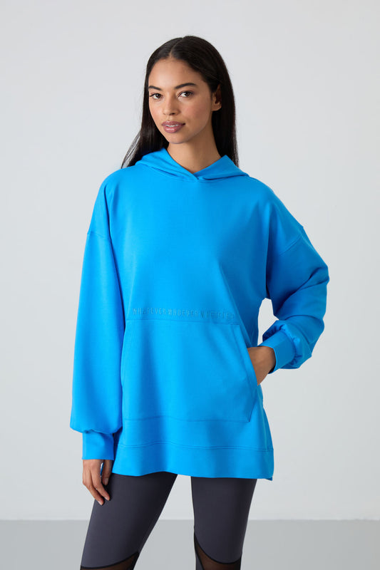 Blue Balloon Sleeve Embroidered Women's Oversize Tunic Sweatshirt - 97163