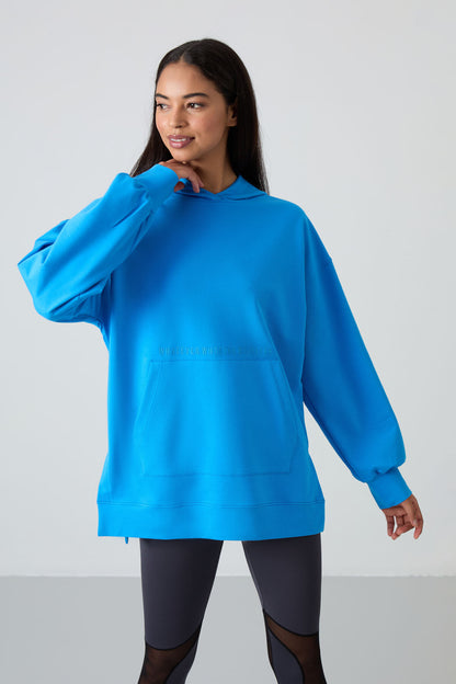 Blue Balloon Sleeve Embroidered Women's Oversize Tunic Sweatshirt - 97163