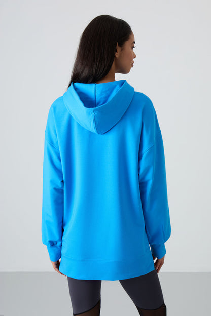 Blue Balloon Sleeve Embroidered Women's Oversize Tunic Sweatshirt - 97163