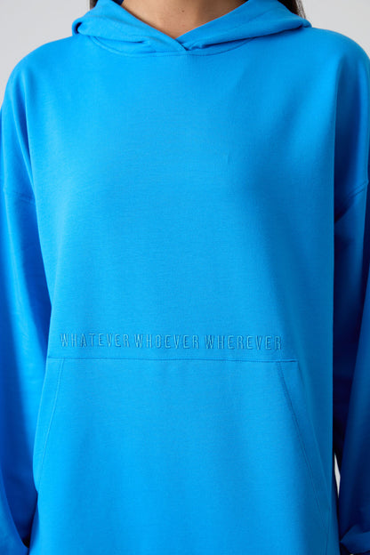 Blue Balloon Sleeve Embroidered Women's Oversize Tunic Sweatshirt - 97163