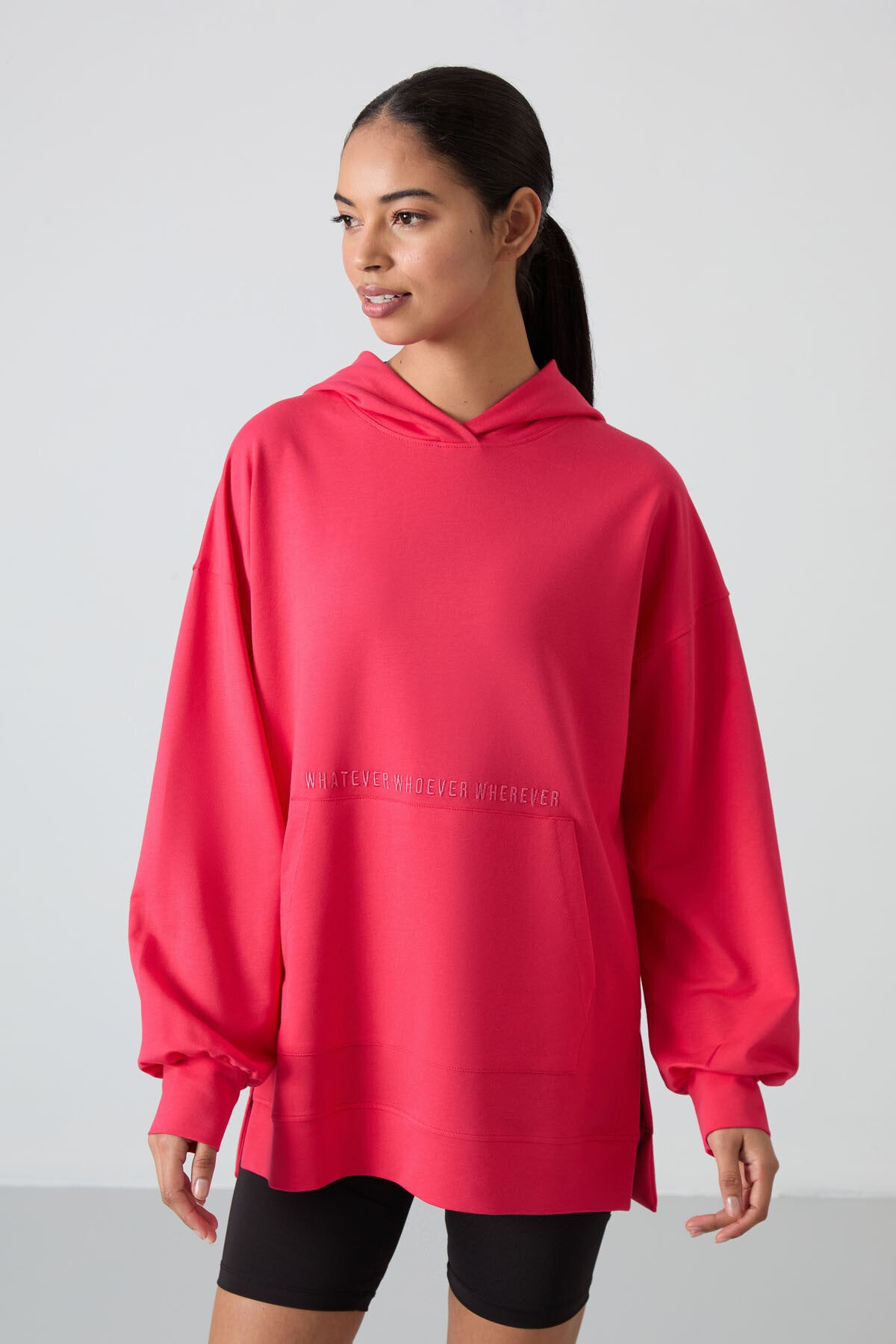 Viva Red Balloon Sleeve Embroidered Women's Oversize Tunic Sweatshirt - 97163