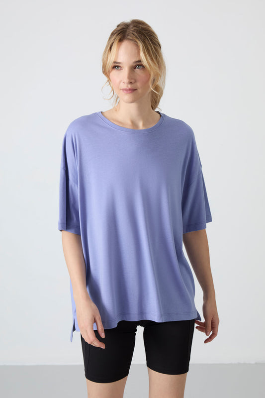 Light Lavender Jersey Modal Soft Touch Oversize Fit Basic Women's T-Shirt - 97285