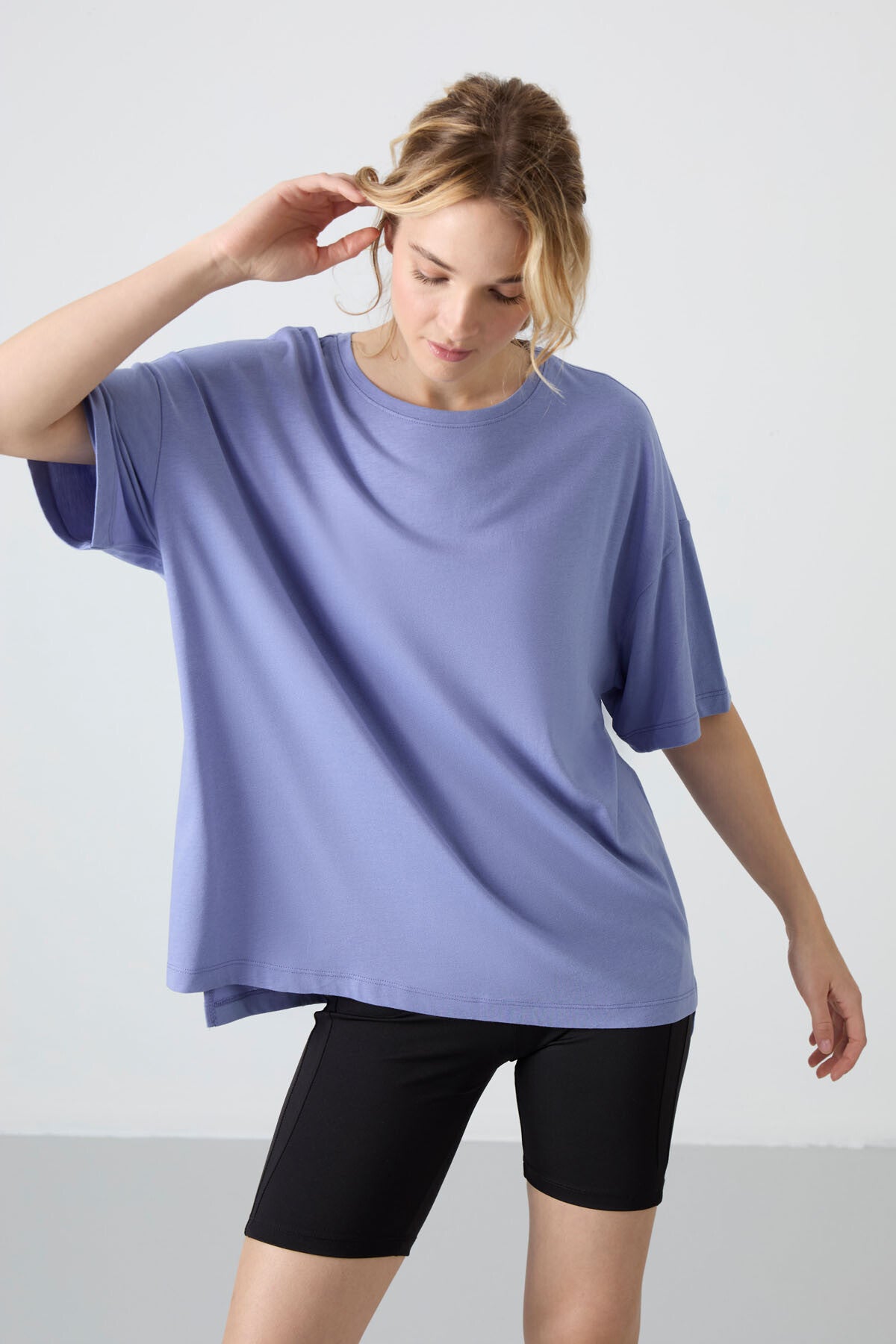 Light Lavender Jersey Modal Soft Touch Oversize Fit Basic Women's T-Shirt - 97285