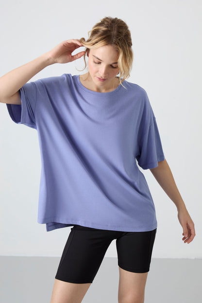 Light Lavender Jersey Modal Soft Touch Oversize Fit Basic Women's T-Shirt - 97285