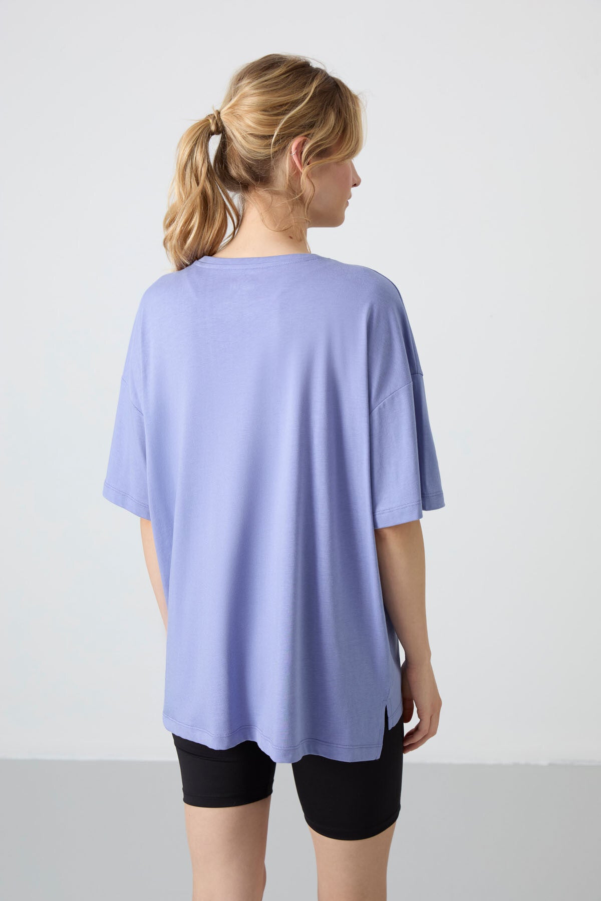 Light Lavender Jersey Modal Soft Touch Oversize Fit Basic Women's T-Shirt - 97285