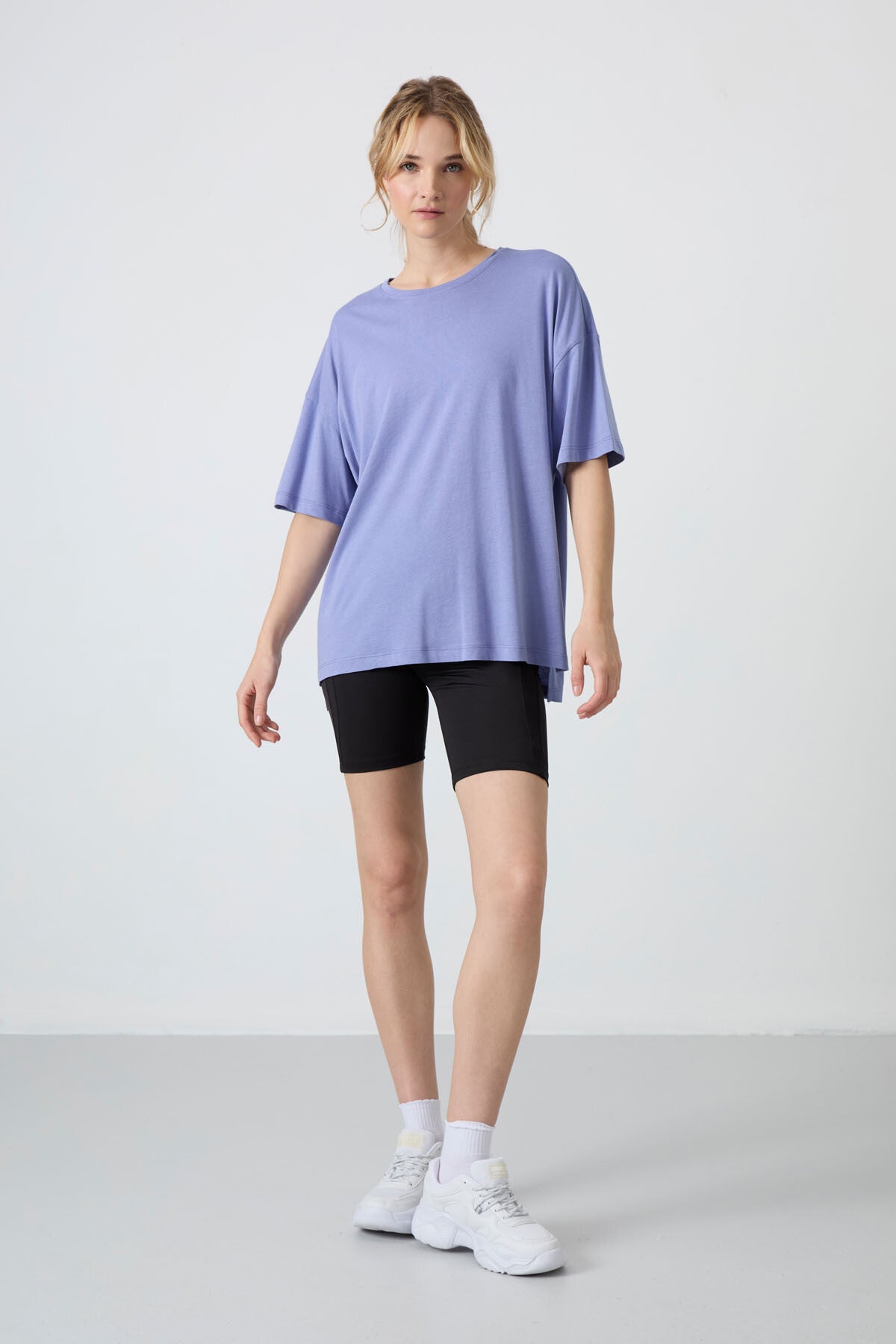 Light Lavender Jersey Modal Soft Touch Oversize Fit Basic Women's T-Shirt - 97285