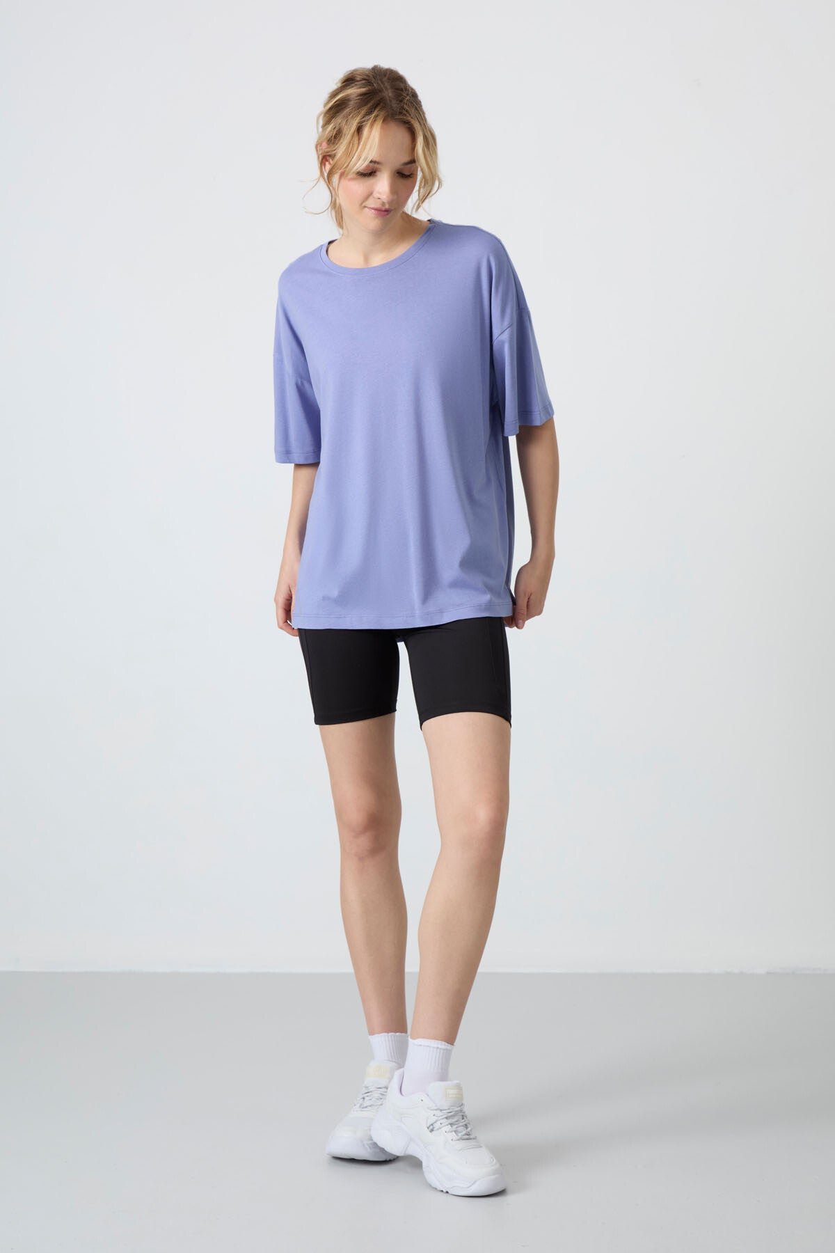 Light Lavender Jersey Modal Soft Touch Oversize Fit Basic Women's T-Shirt - 97285
