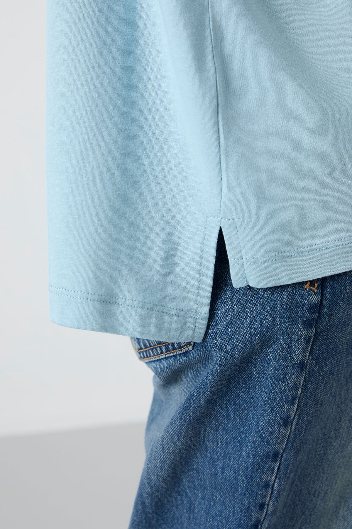 Light Blue Jersey Modal Soft Touch Oversize Fit Basic Women's T-Shirt - 97285