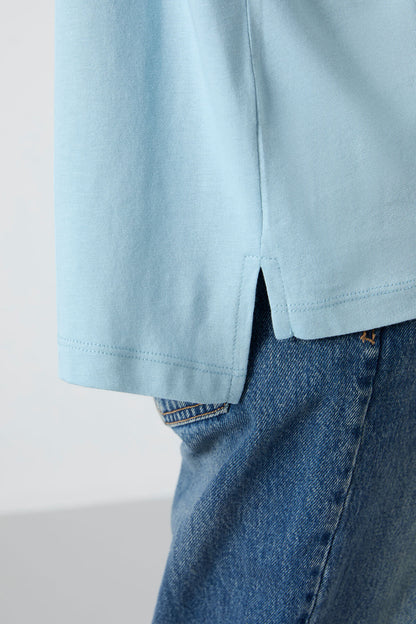 Light Blue Jersey Modal Soft Touch Oversize Fit Basic Women's T-Shirt - 97285