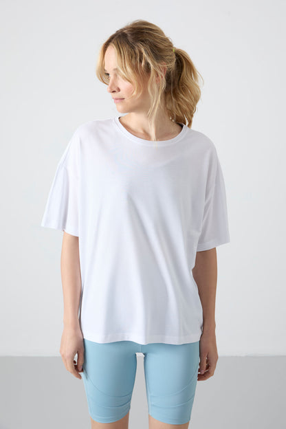 White Jersey Modal Soft Touch Oversize Fit Basic Women's T-Shirt - 97285