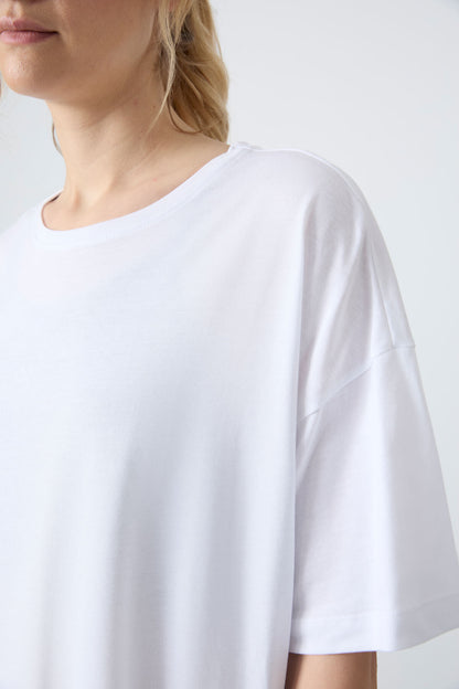 White Jersey Modal Soft Touch Oversize Fit Basic Women's T-Shirt - 97285