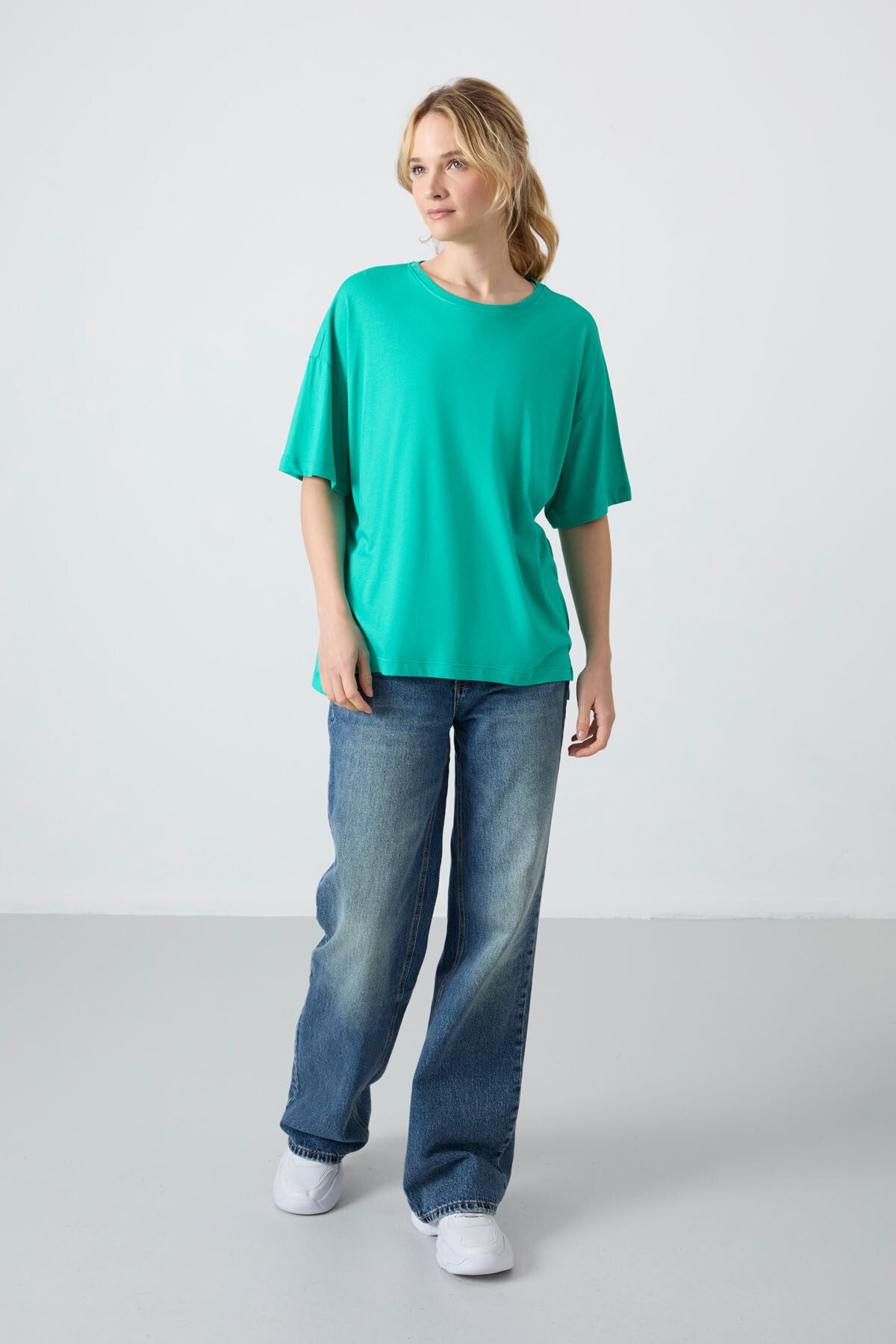 Jersey Modal Soft Touch Oversize Fit Basic Women's T-Shirt - 97285