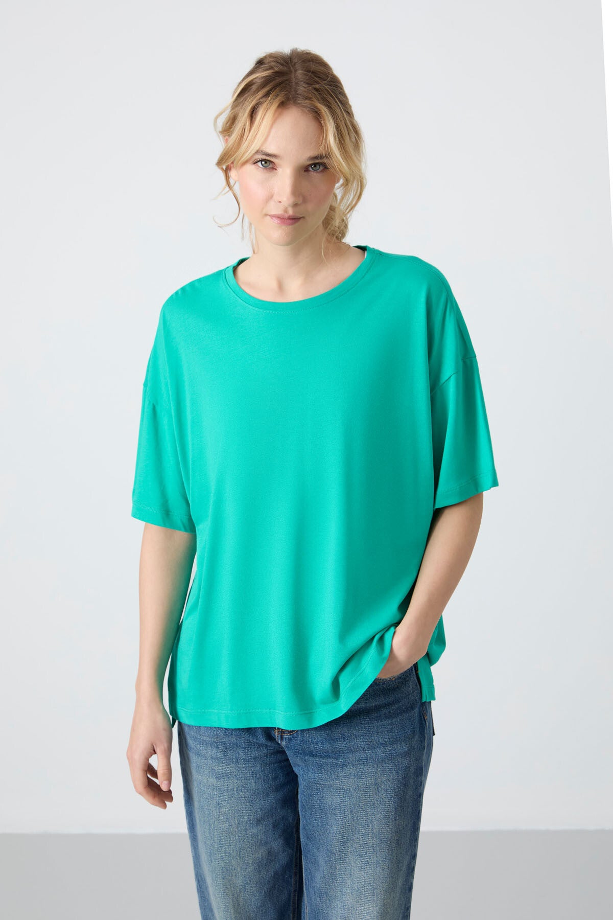 Jersey Modal Soft Touch Oversize Fit Basic Women's T-Shirt - 97285