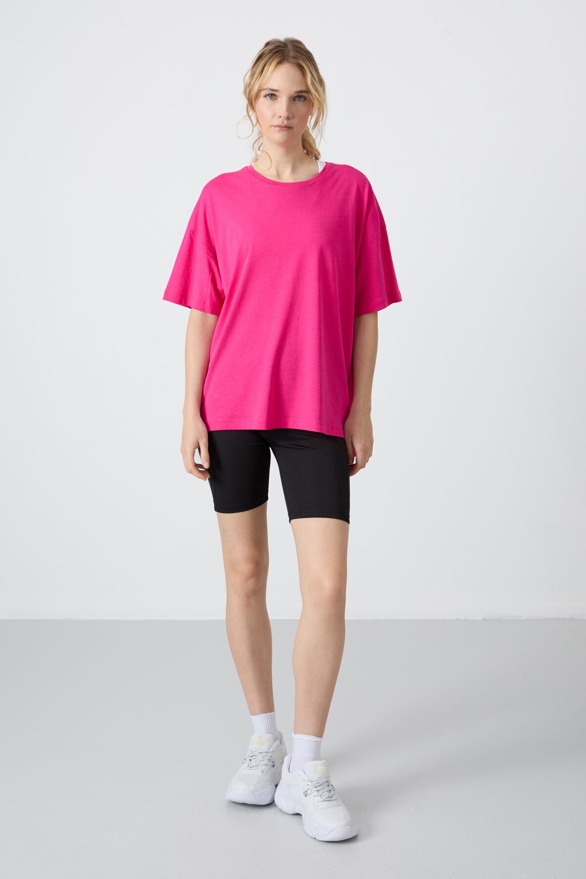 Fuchsia Jersey Modal Soft Touch Oversize Fit Basic Women's T-Shirt - 97285