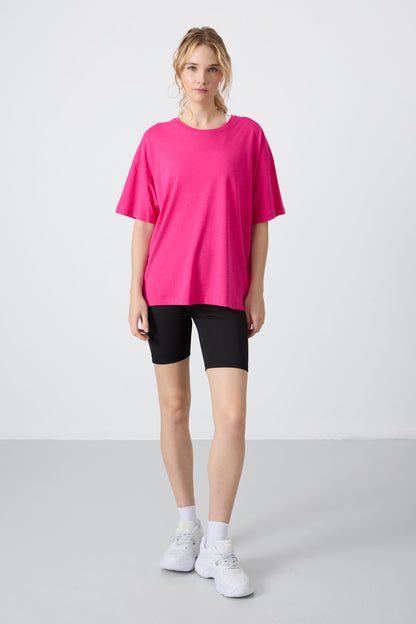 Fuchsia Jersey Modal Soft Touch Oversize Fit Basic Women's T-Shirt - 97285