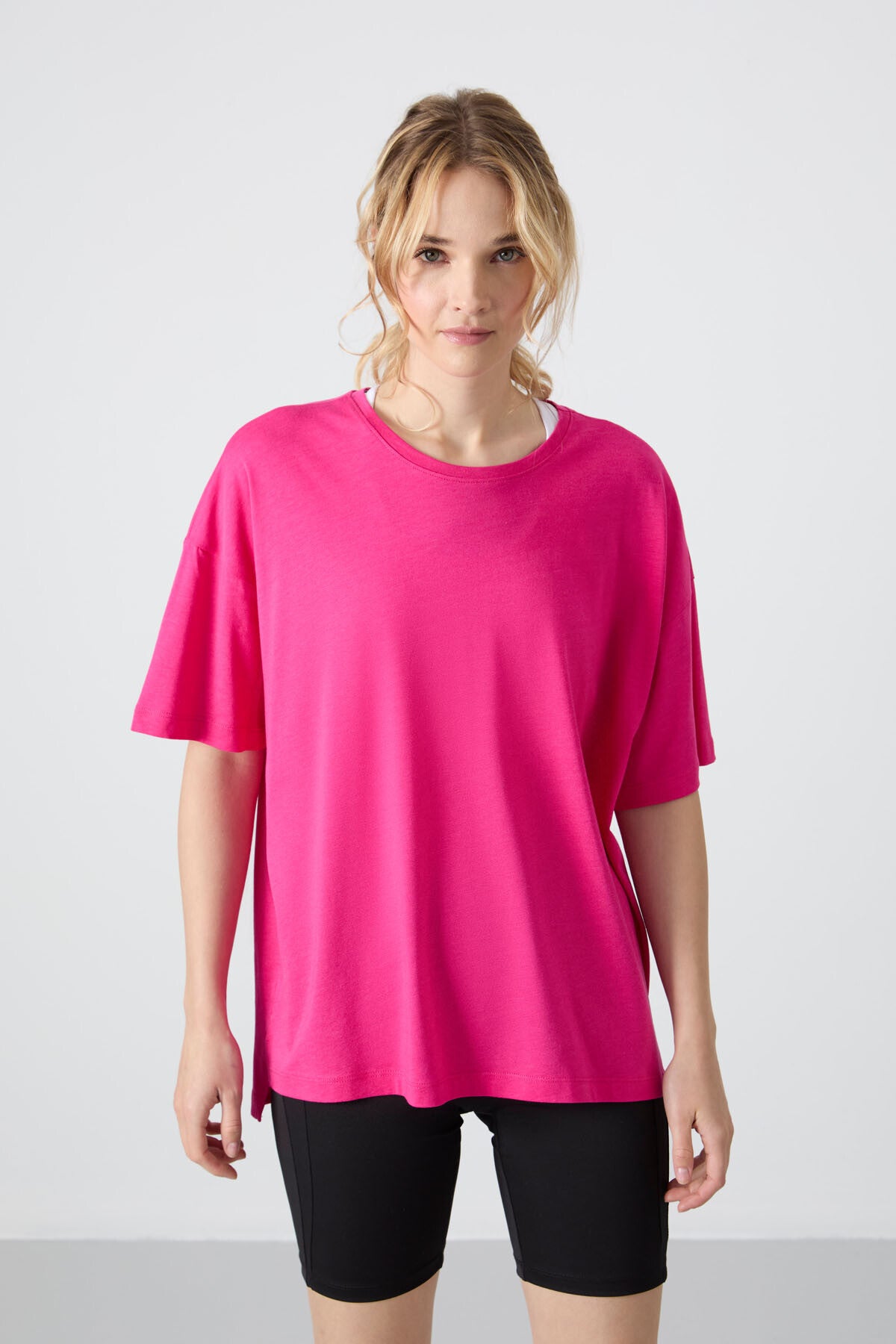 Fuchsia Jersey Modal Soft Touch Oversize Fit Basic Women's T-Shirt - 97285