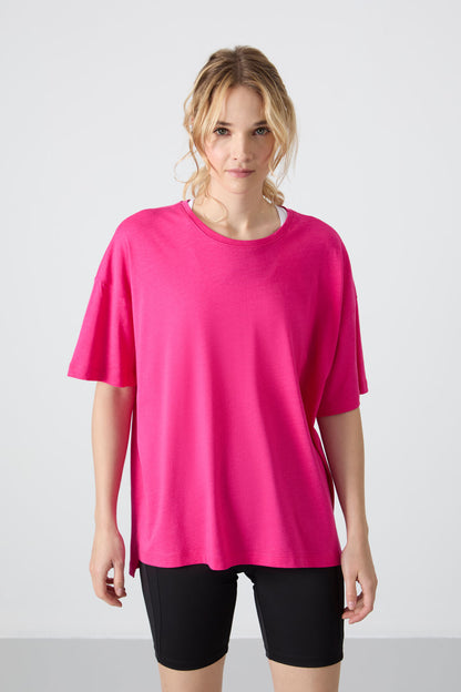 Fuchsia Jersey Modal Soft Touch Oversize Fit Basic Women's T-Shirt - 97285