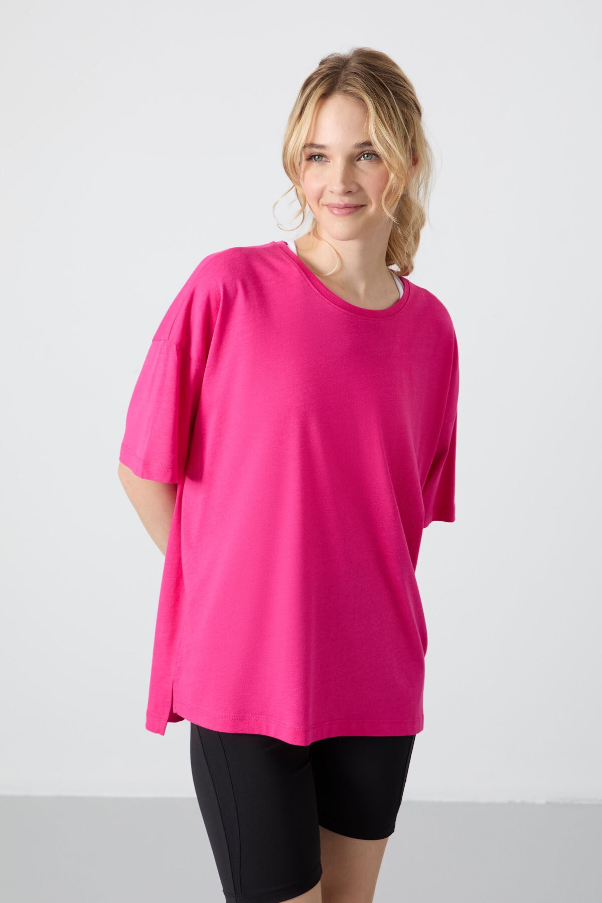 Fuchsia Jersey Modal Soft Touch Oversize Fit Basic Women's T-Shirt - 97285