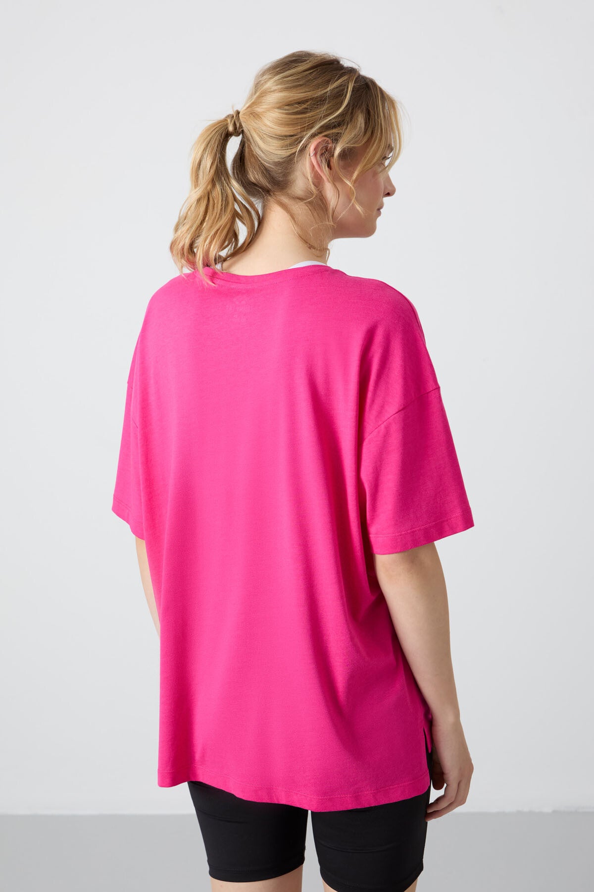 Fuchsia Jersey Modal Soft Touch Oversize Fit Basic Women's T-Shirt - 97285