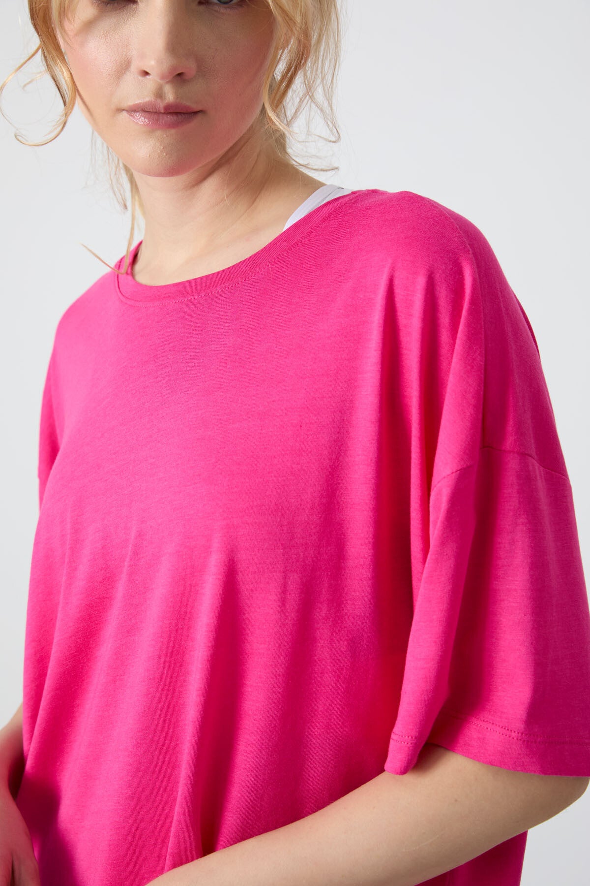 Fuchsia Jersey Modal Soft Touch Oversize Fit Basic Women's T-Shirt - 97285