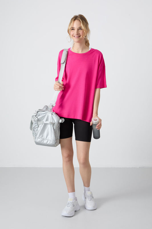 Fuchsia Jersey Modal Soft Touch Oversize Fit Basic Women's T-Shirt - 97285