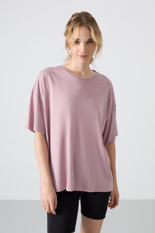 Dried Rose Jersey Modal Soft Touch Oversize Fit Basic Women's T-Shirt - 97285