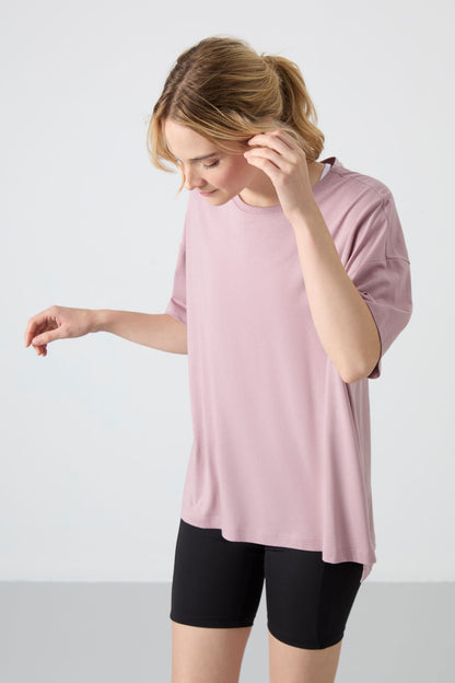 Dried Rose Jersey Modal Soft Touch Oversize Fit Basic Women's T-Shirt - 97285