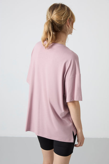 Dried Rose Jersey Modal Soft Touch Oversize Fit Basic Women's T-Shirt - 97285