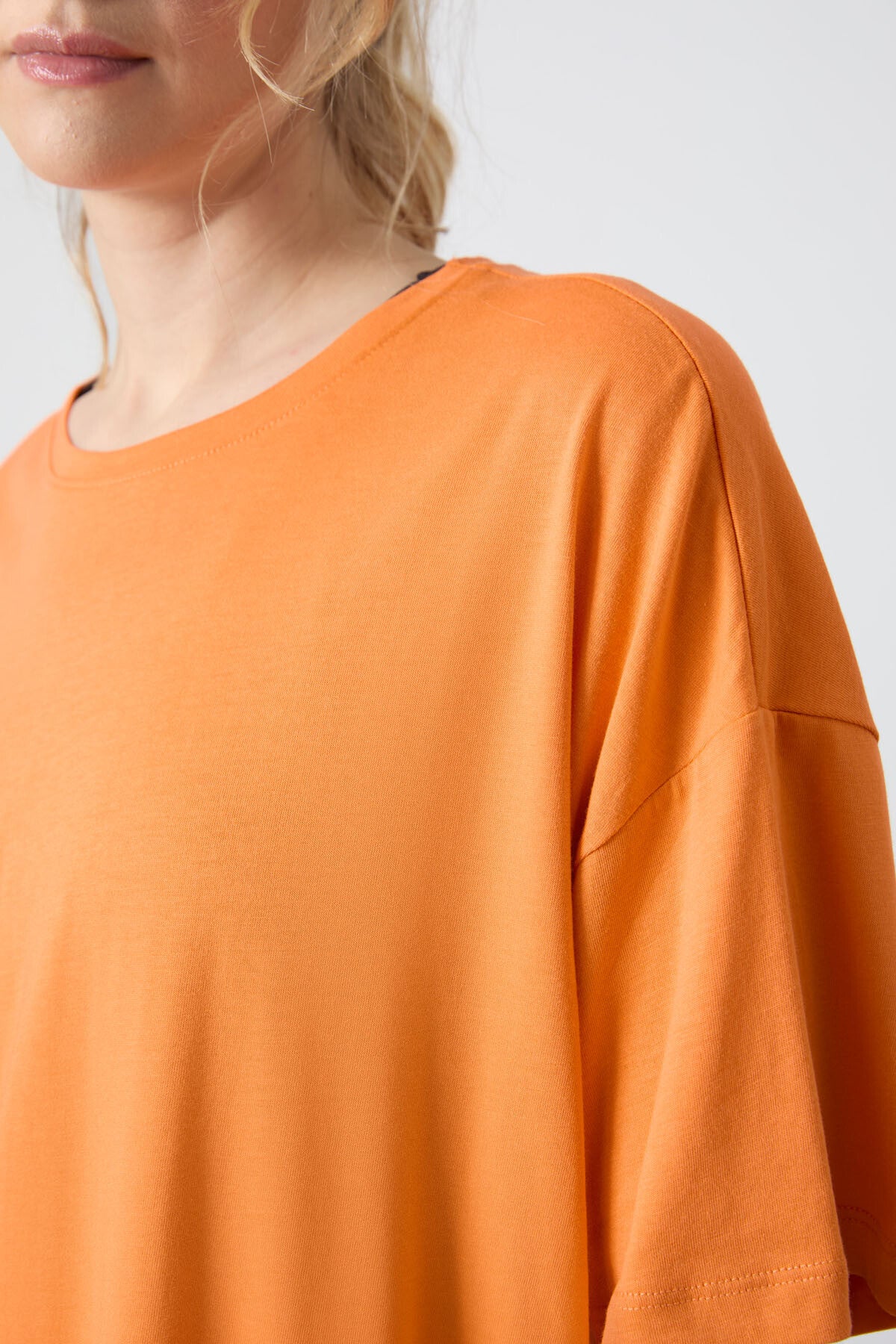 Modal Cotton Orange Soft Touch Oversize Fit Basic Women's T-Shirt - 97285