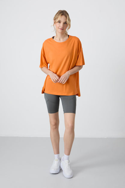 Modal Cotton Orange Soft Touch Oversize Fit Basic Women's T-Shirt - 97285