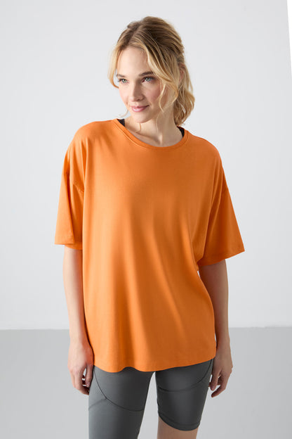Modal Cotton Orange Soft Touch Oversize Fit Basic Women's T-Shirt - 97285