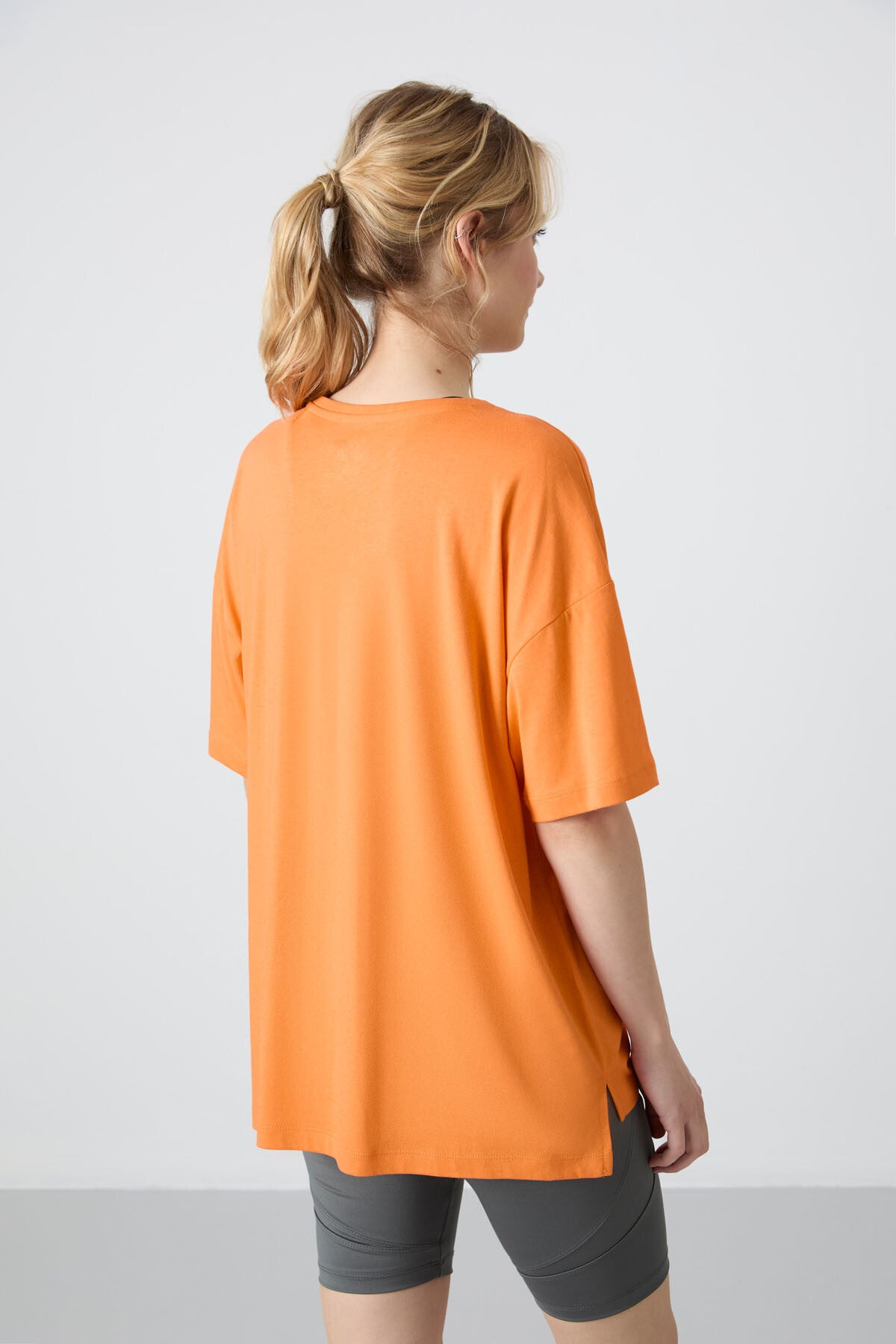 Modal Cotton Orange Soft Touch Oversize Fit Basic Women's T-Shirt - 97285