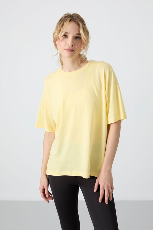 Yellow Modal Jersey Soft Touch Oversize Fit Basic Women's T-Shirt - 97285