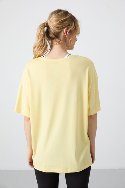 Yellow Modal Jersey Soft Touch Oversize Fit Basic Women's T-Shirt - 97285