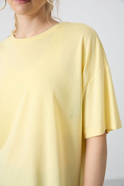 Yellow Modal Jersey Soft Touch Oversize Fit Basic Women's T-Shirt - 97285
