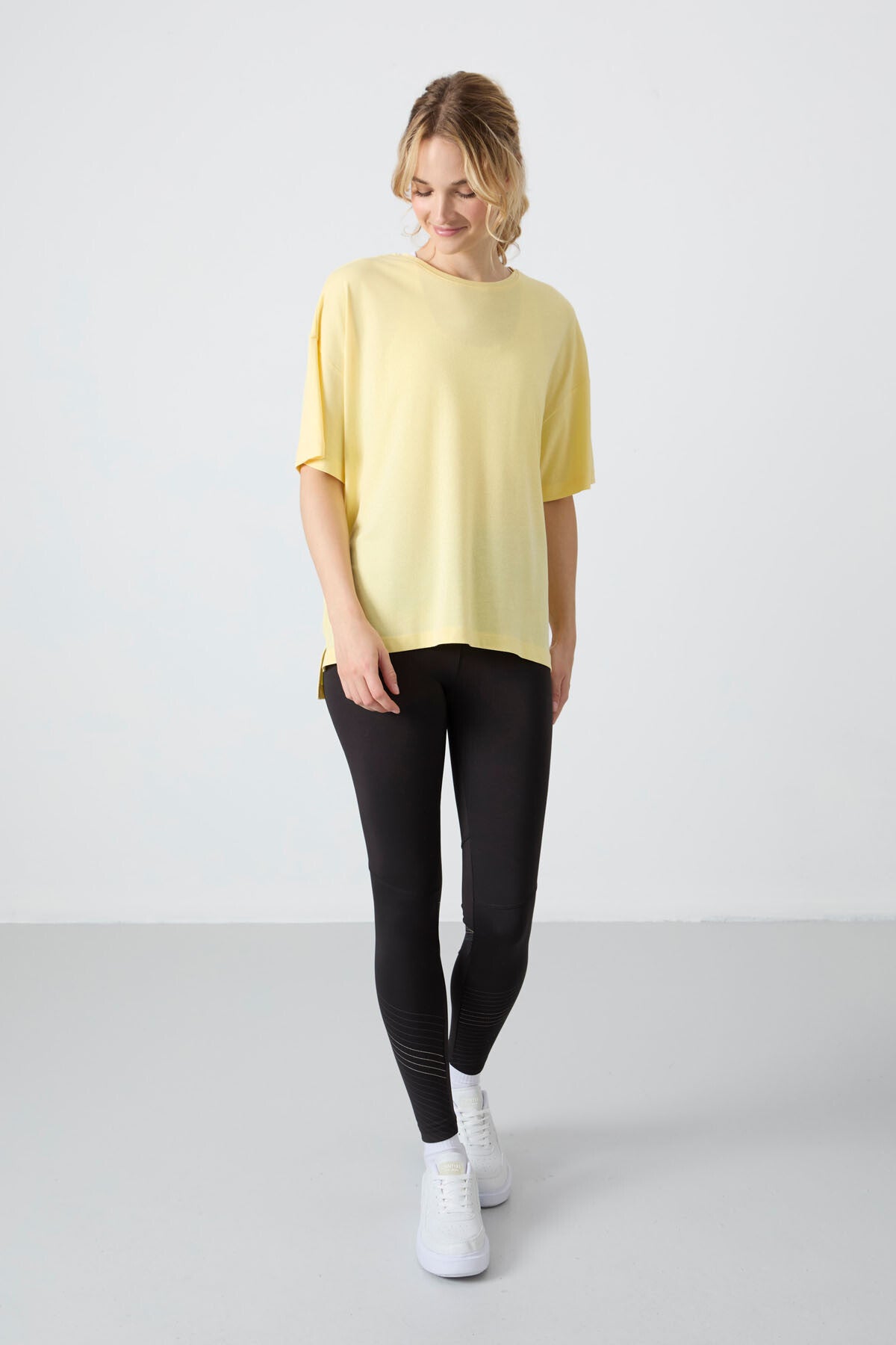 Yellow Modal Jersey Soft Touch Oversize Fit Basic Women's T-Shirt - 97285