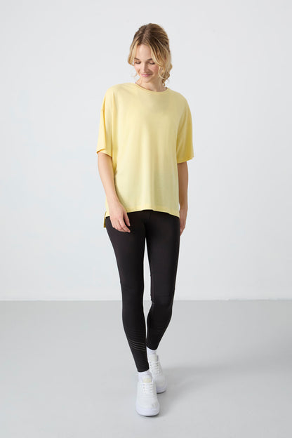 Yellow Modal Jersey Soft Touch Oversize Fit Basic Women's T-Shirt - 97285