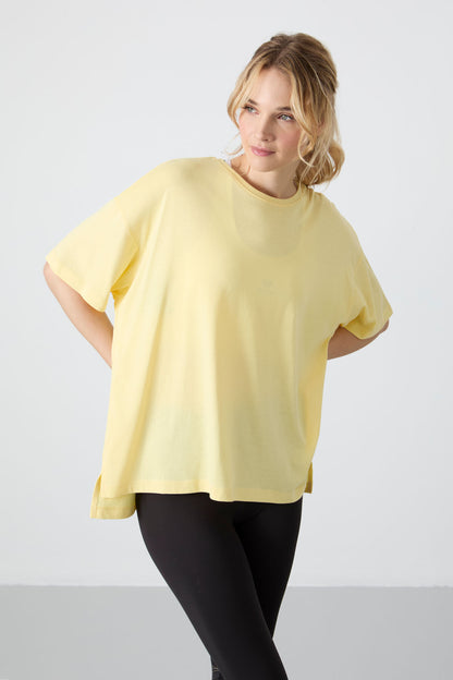 Yellow Modal Jersey Soft Touch Oversize Fit Basic Women's T-Shirt - 97285