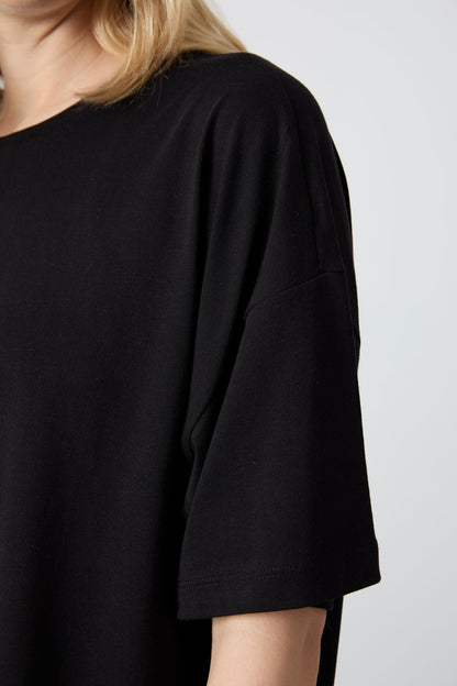 Black Modal Cotton Soft Touch Oversize Fit Basic Women's T-Shirt - 97285