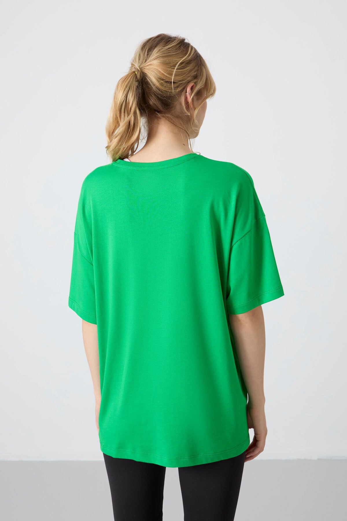 Green Pique Modal Soft Touch Oversize Fit Basic Women's T-Shirt - 97285