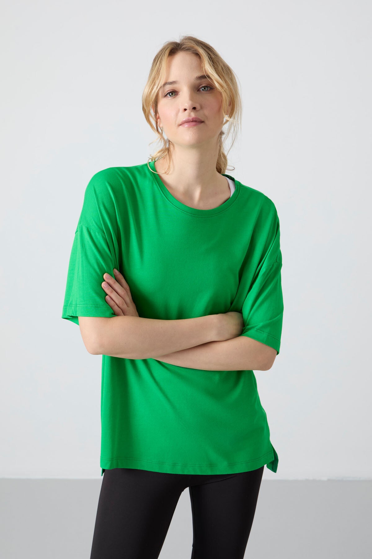Green Pique Modal Soft Touch Oversize Fit Basic Women's T-Shirt - 97285