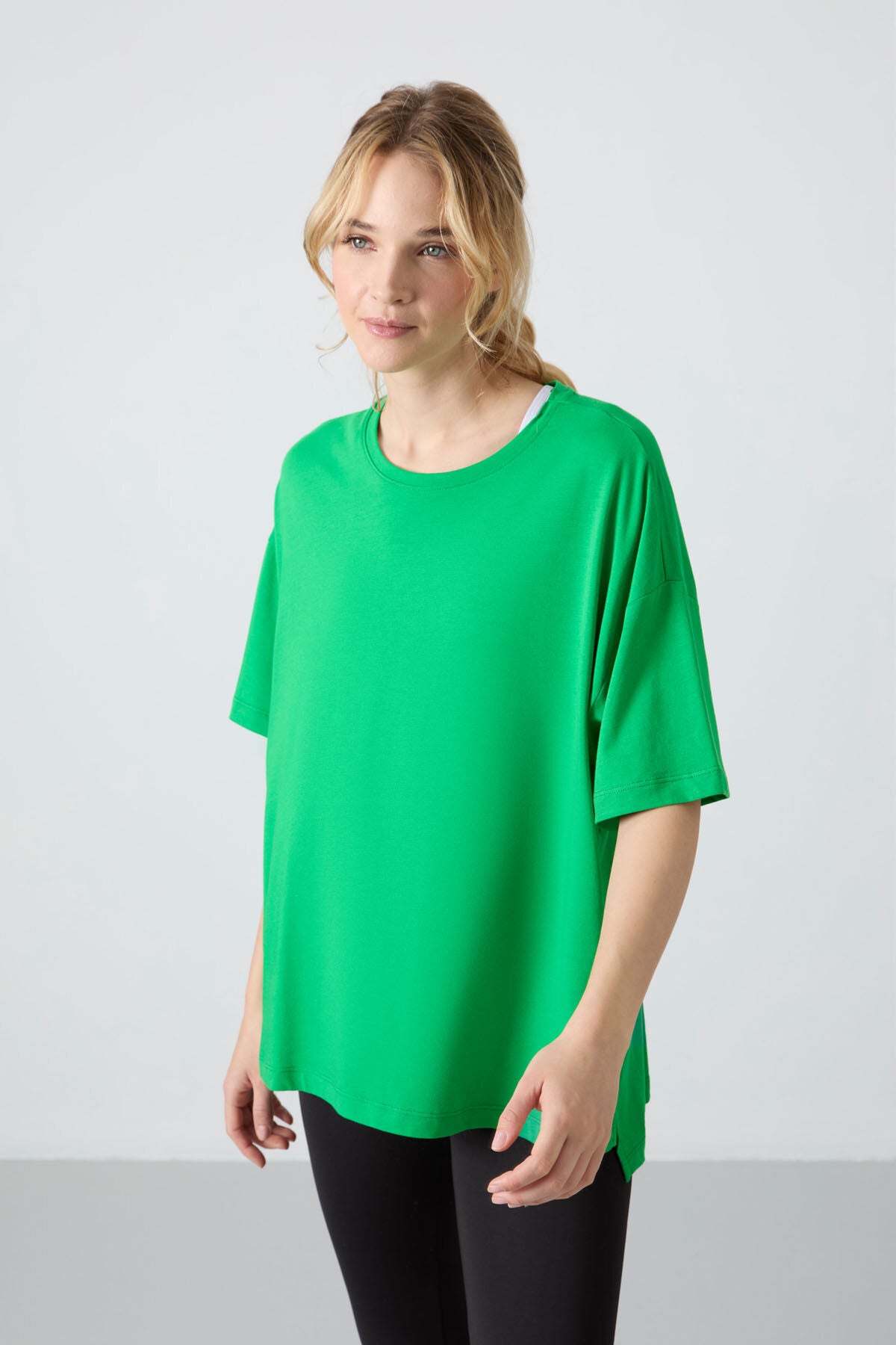 Green Pique Modal Soft Touch Oversize Fit Basic Women's T-Shirt - 97285