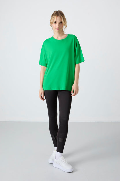 Green Pique Modal Soft Touch Oversize Fit Basic Women's T-Shirt - 97285