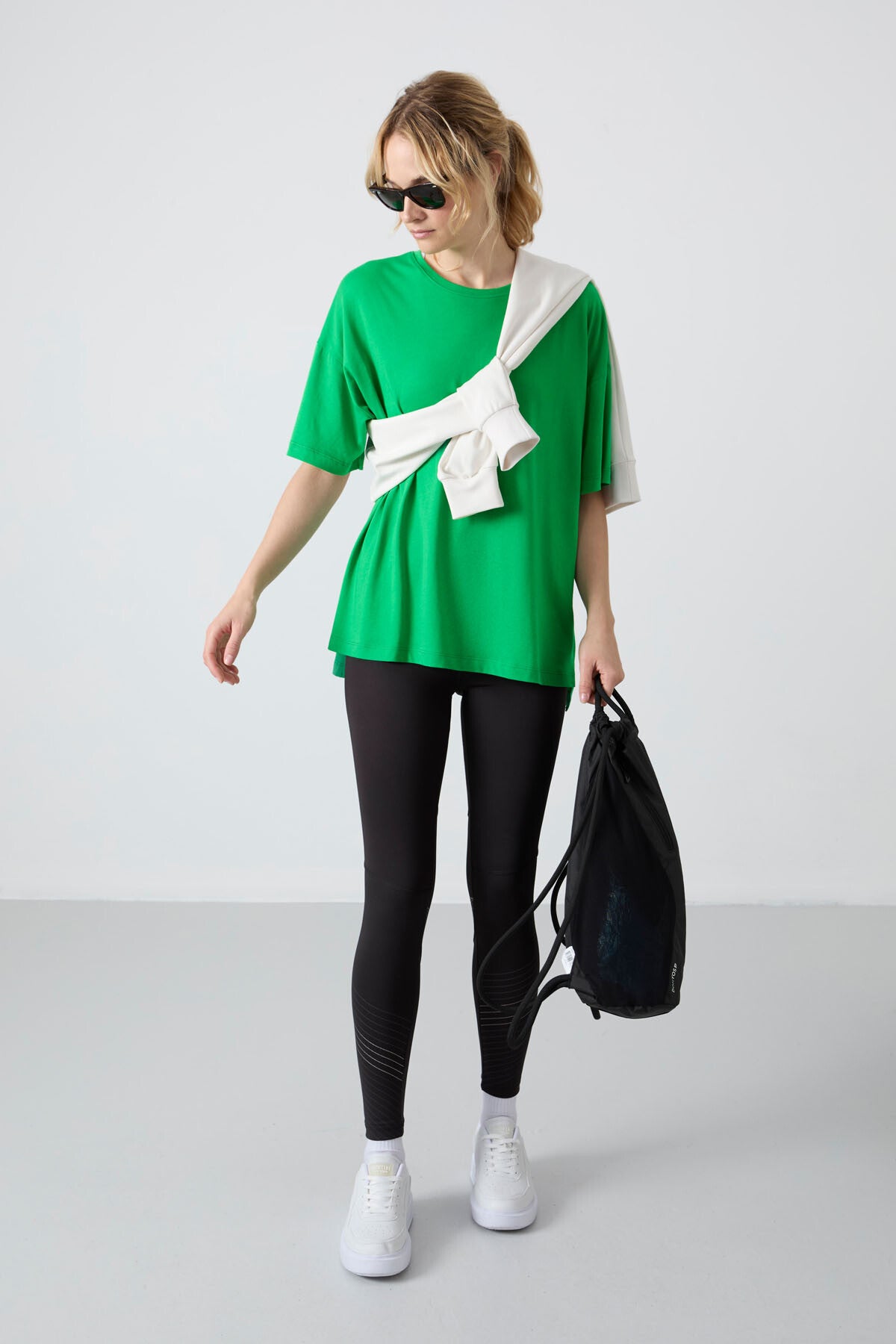 Green Pique Modal Soft Touch Oversize Fit Basic Women's T-Shirt - 97285