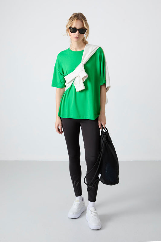 Green Pique Modal Soft Touch Oversize Fit Basic Women's T-Shirt - 97285