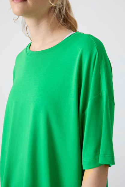 Green Pique Modal Soft Touch Oversize Fit Basic Women's T-Shirt - 97285